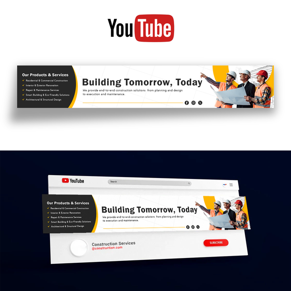 YouTube banner for construction services