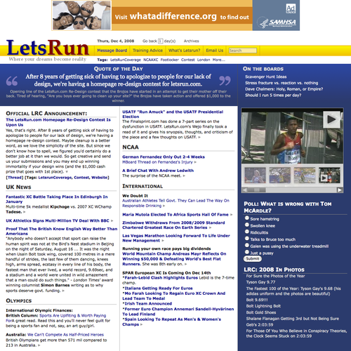 LetsRun.com Homepage Re-Design/Cleanup Diseño de dburnham