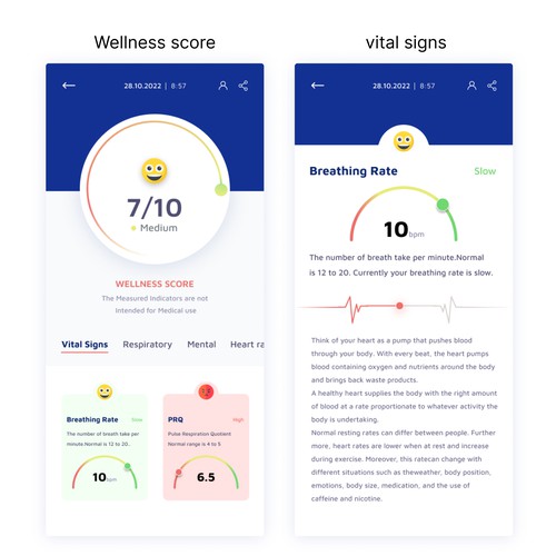Wellness "vital signs" app - redesign Design by MercClass