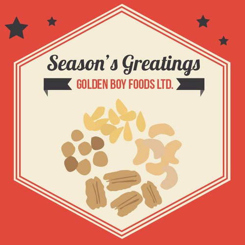 card or invitation for Golden Boy Foods Diseño de Catarina Coutinho