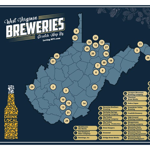 Designs | Localized Scratch Map Poster Featuring Breweries from West ...