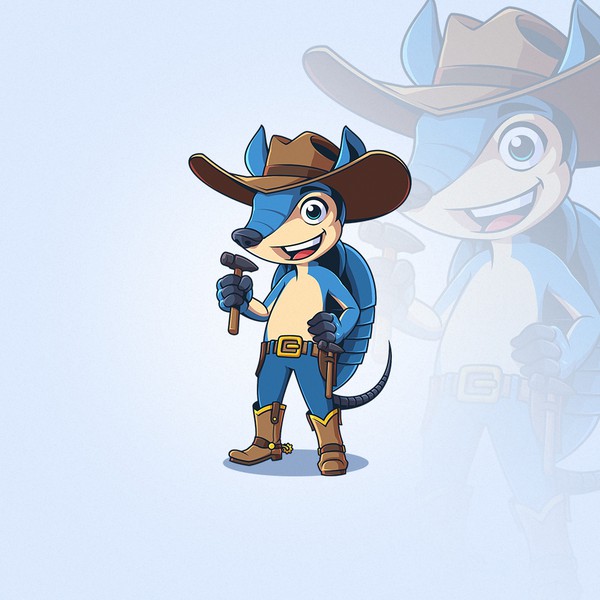 Design by Objectype titled "A blue cowboy armadillo for a mascot!!!!"