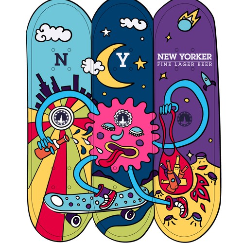 Eye-catching illustration for New Yorker Beer Skateboard Design by velcheva