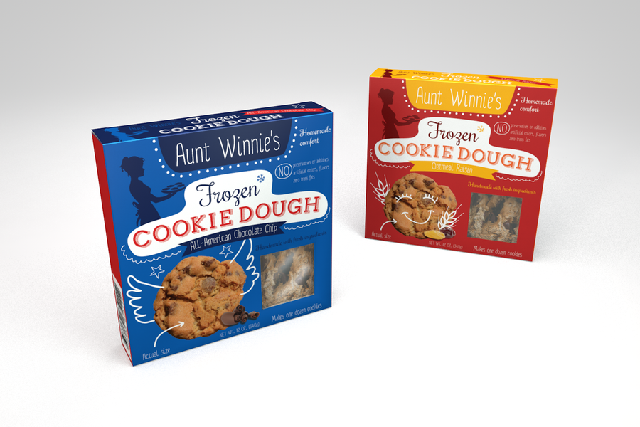 Create a commercial package for frozen, handmade cookie dough Product