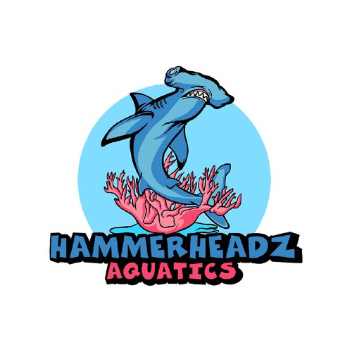 Hammerhead Shark Logo for Custom Salt Water Aquariums and Ocean Coral Farm Company Design by gntkart