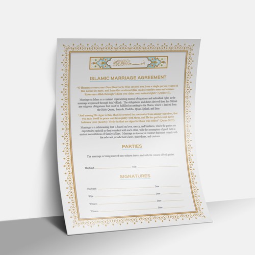 Design A Beautiful Islamic Marriage Agreement Document Template Design by G-r-a-p-h▼