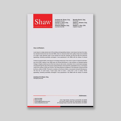 Letterhead for Divorce & Family Law Firm; Modern, Minimalist, Conservative Design Design by a r t  ^ s t a r