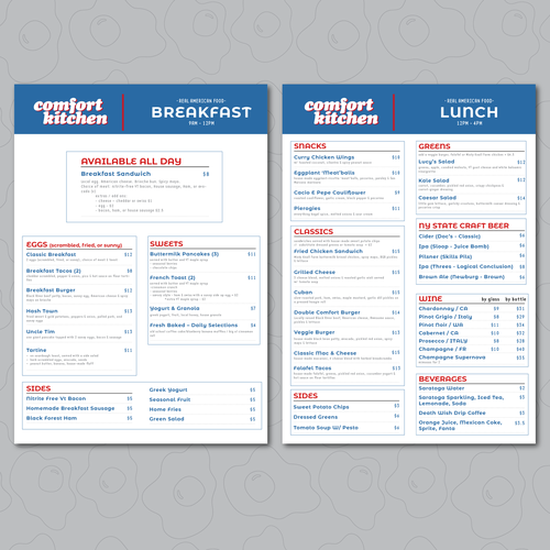Design a cool new menu for a breakfast & lunch spot in Upstate NY Design by Andrea_YH