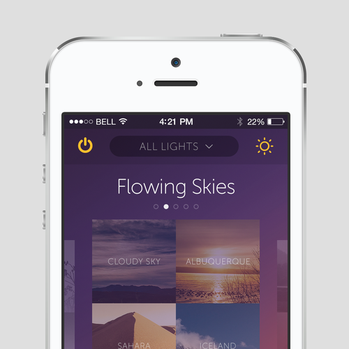 Create an cool, fluid, engaging lighting control app for OnSwitch Lighting Experiences. Design by Ed Stephens