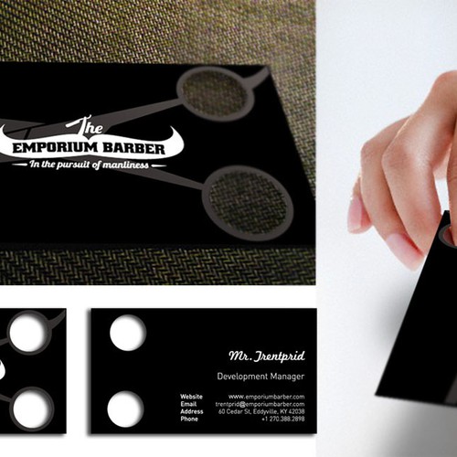 Unique business card for The Emporium Barber Stationery contest
