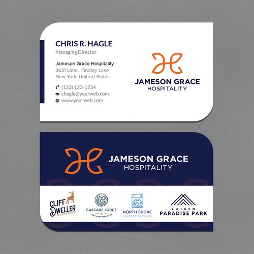 Create a modern and clean business card for a parent company with 4 subsidiaries Design by CurveSky™ ☑️