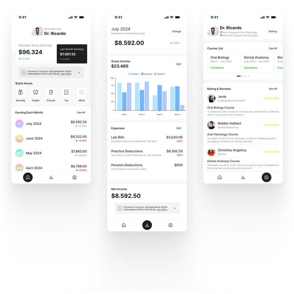 Modern, Minimalist Financial & Career Management App for Dentists