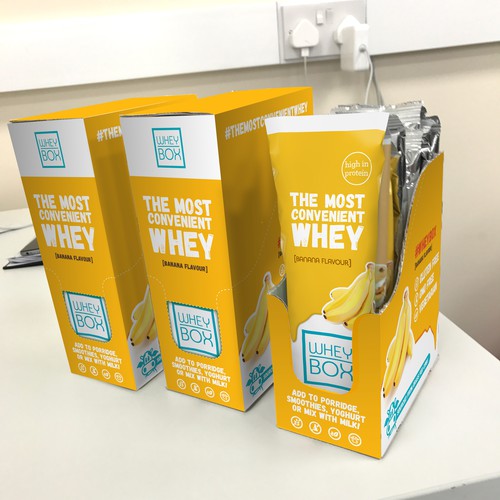 Design a retail case for our whey protein sachets Design by ikoniske™