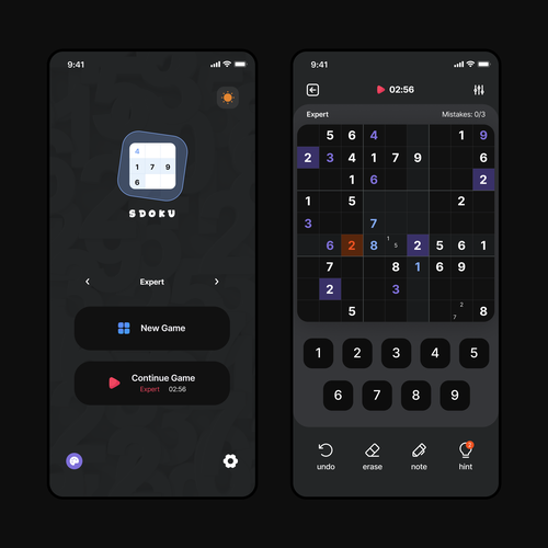 Elegant Sudoku game app design Design by Graphic Human