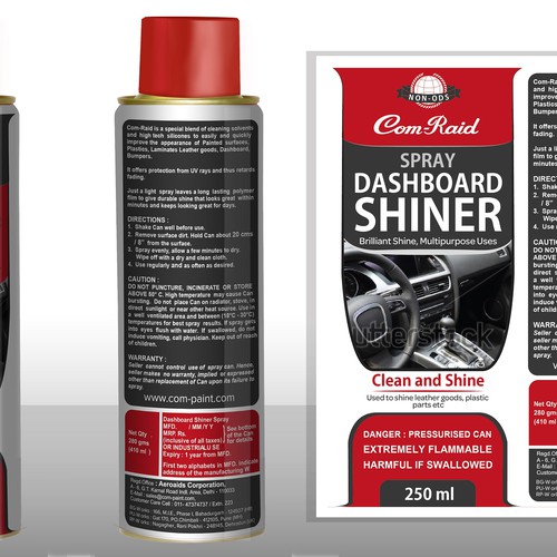 Product Label Design for AEROSOL CAN DASHBOARD SHINER SPRAY Design by DesignSBS