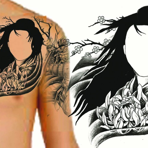 asiatisches S/W-Tattoo /  black&white tattoo asian style Design by INKSPITJUNKIE