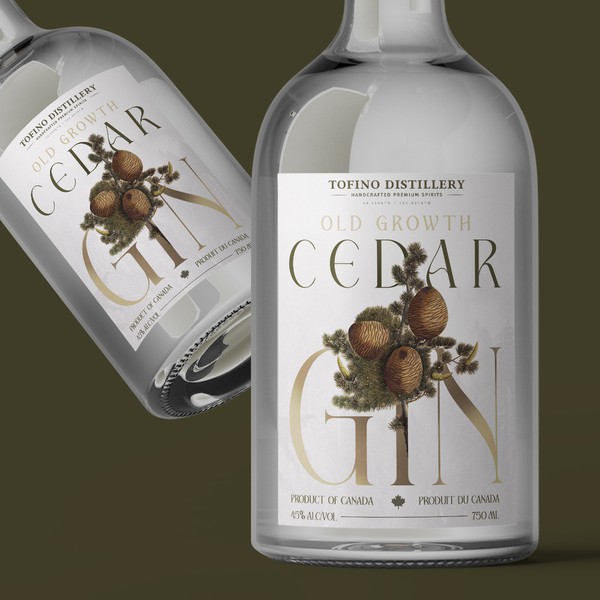 Old Growth Cedar Gin Label for Tofino Distillery 
