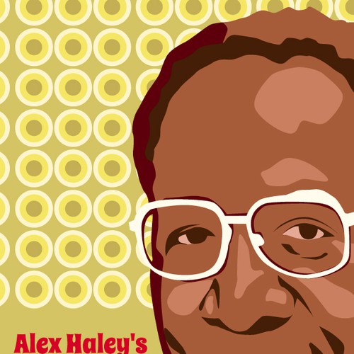 Create a 1970s retro book cover for biography of Alex Haley, author of "Roots." Design by Sergheiev