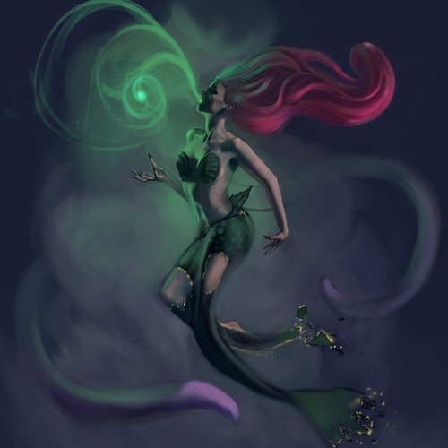 Design a realism tattoo featuring a dark version of the Little Mermaid Design by Daoud.