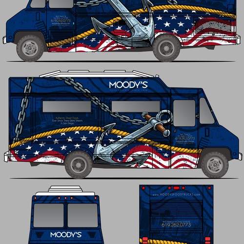 Navy Themed Food Truck Wrap Design Design by aricaturrash