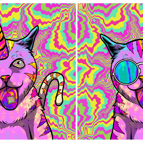 Psychedelic Cats Auto Generated Trading Cards to raise money for Cat Rescue Design by Amieru