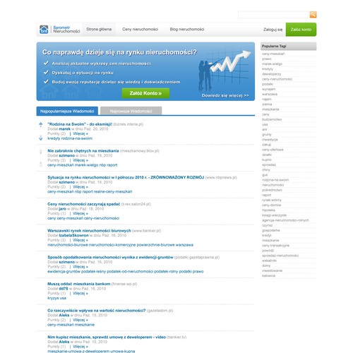 Home page for web 2.0 real estate website