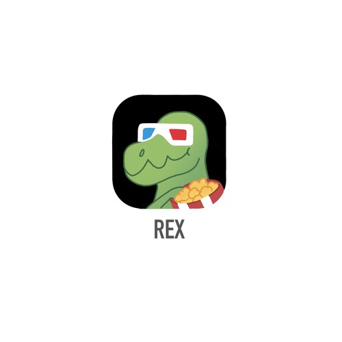 Design Rex Mobile App - Popcorn Eating T. Rex wearing 3D glasses por Kien Le