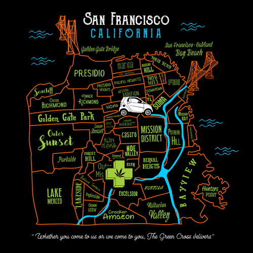 Create a vibrant San Francisco map-themed t-shirt for The Green Cross! Design von xzequteworx