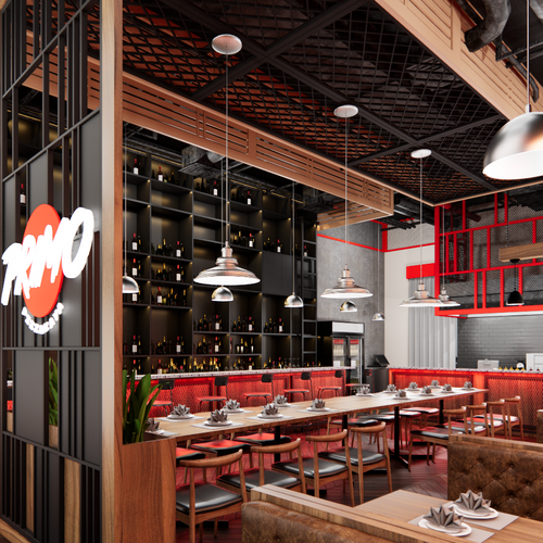 Interior Render - restaurant - Japanese inspired PIZZERIA Design by Muzaena