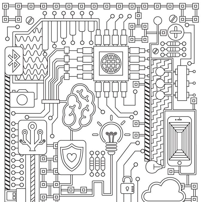 Technology Themed Adult Coloring Book Page Illustration Or Graphics