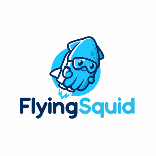 Logo of a squid wearing a jetpack for product named FlyingSquid Design by PatricioDesigns
