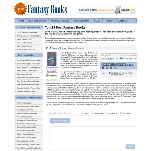 Help Best Fantasy Books with a new website design Réalisé par rosiee007