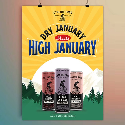 Create a 'Dry January meets High January' poster.  Have Fun, Be Creative, Open to all suggestions. Design by 123Graphics