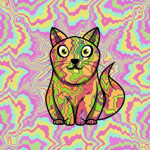 Psychedelic Cats Auto Generated Trading Cards to raise money for Cat Rescue Diseño de Amieru