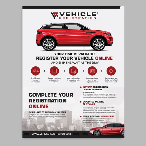 One-Page Flyer for VehicleRegistration.com Réalisé par iulianrosu