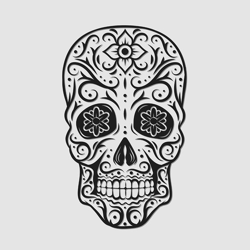 Design a rad Day of the Dead skull to be engraved on metal wallets Réalisé par Judgestorm