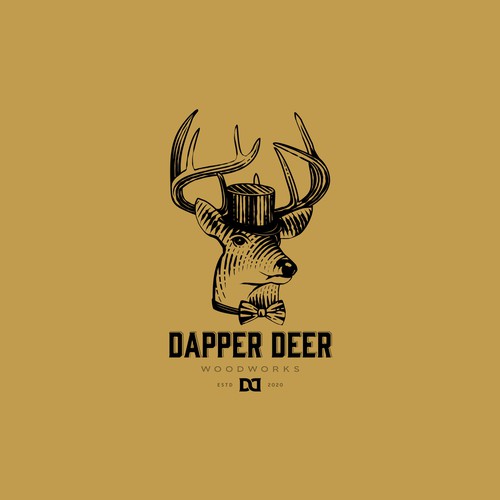 Vintage Dapper Deer logo for high-end woodworking. Design by Cristian-Popescu