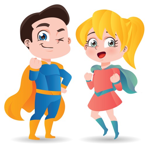  Design Boy and Girl Hero Cartoon Characters for kids 