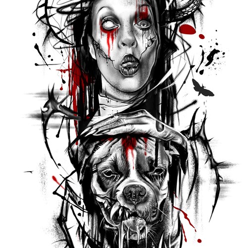 Black and Gray Evil Face Design by Jana111