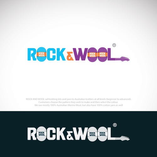 Design a "rock 'n' roll" inspired logo for "Rock and Wool" knit kit company! Design by ROMOOZE