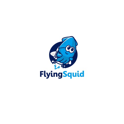 Logo of a squid wearing a jetpack for product named FlyingSquid Design by jasterxinan