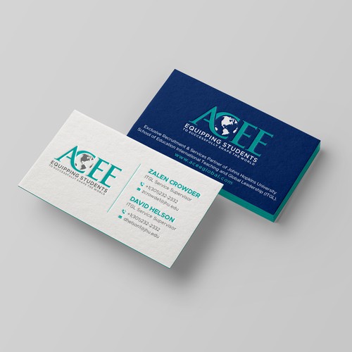 ACEE's new business card to show the partnership with JHU ITGL program Design von Taaiebah