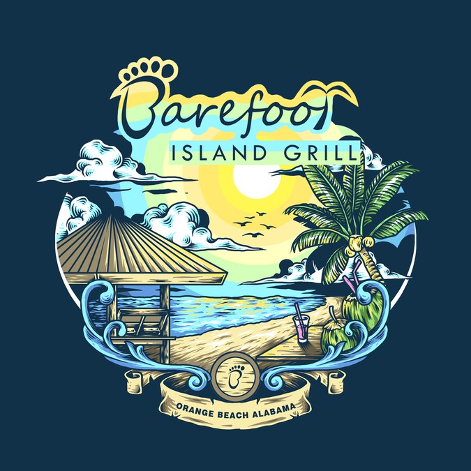 Design a fun, beachy tshirt for Barefoot Island Grill Tshirt contest