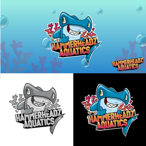 Hammerhead Shark Logo for Custom Salt Water Aquariums and Ocean Coral Farm Company Design by basma salman