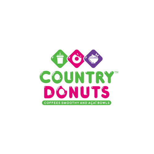 We need a modern exciting logo to encompasses our Name Country Donuts Coffee smoothy bowls Design by crapit