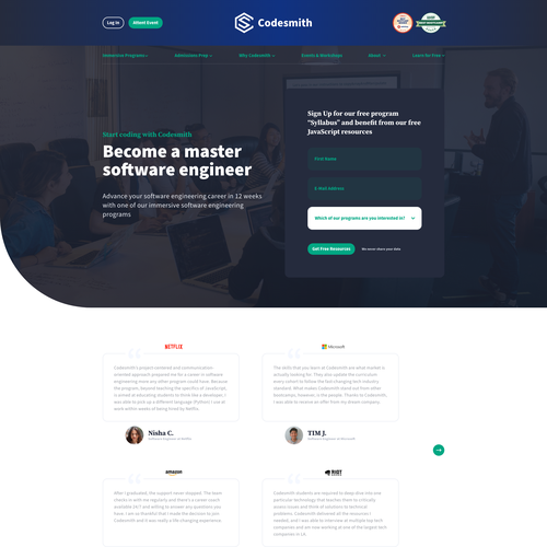 "New website homepage design to attract software engineering students" Design by Fabian Design