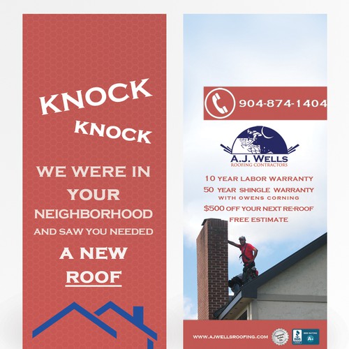 Door Hanger Design for A Roofing Company  Design by adas.patryk