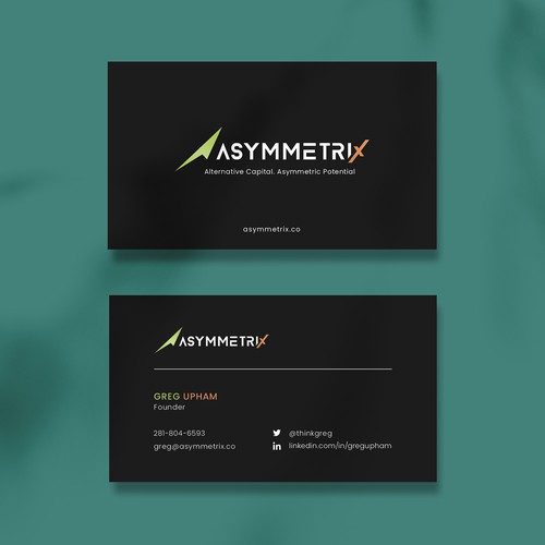 Design a cool, edgey but sophisticated business card for an alternative investment firm. Design von Saman Osama
