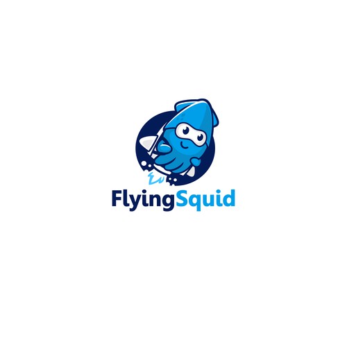 Logo of a squid wearing a jetpack for product named FlyingSquid Design by jasterxinan