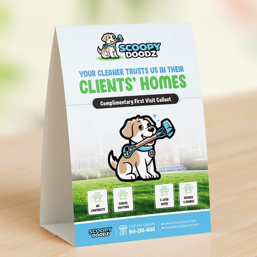 "Create Tent Card For Poop Scooping Company" winning Brand launch pack